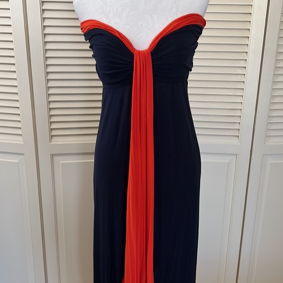 T-bags navy and orange color-block strapless maxi dress - Picture 8 of 9